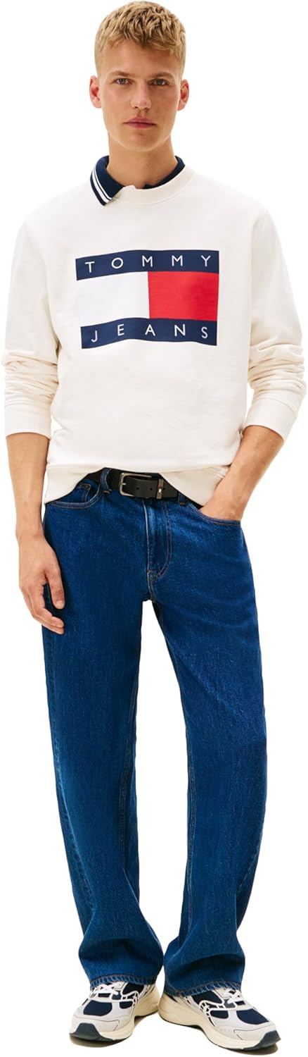 Tommy Jeans mens Medium Weight Crewneck Sweatshirt With Printed Flag Logo - Image 3