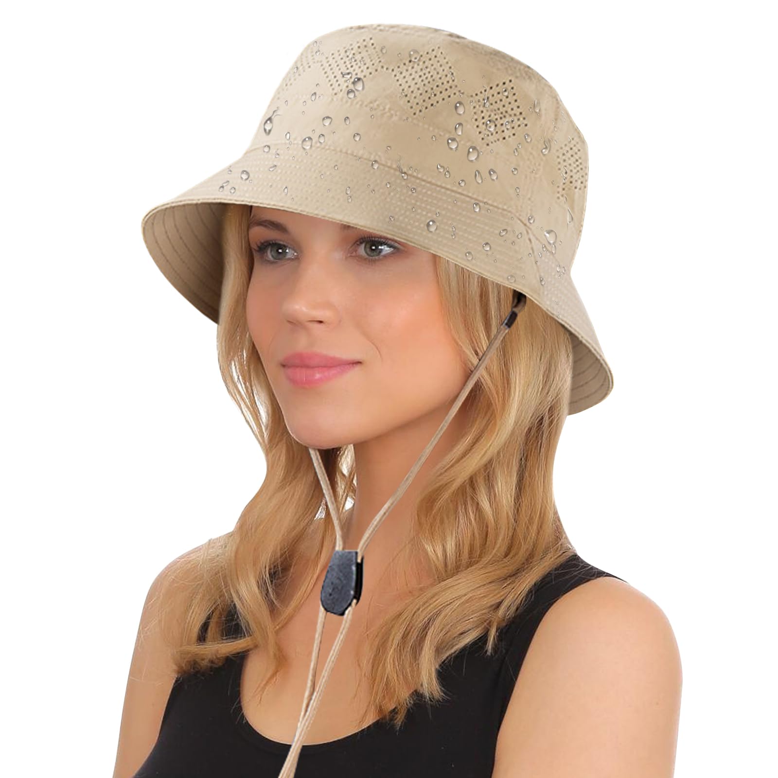 Businey Sun Hat for Women Men, Bucket Hat Waterproof Rain Hat UPF50+ Packable Summer Hat Hiking Travel Floppy Sun Hat Khaki