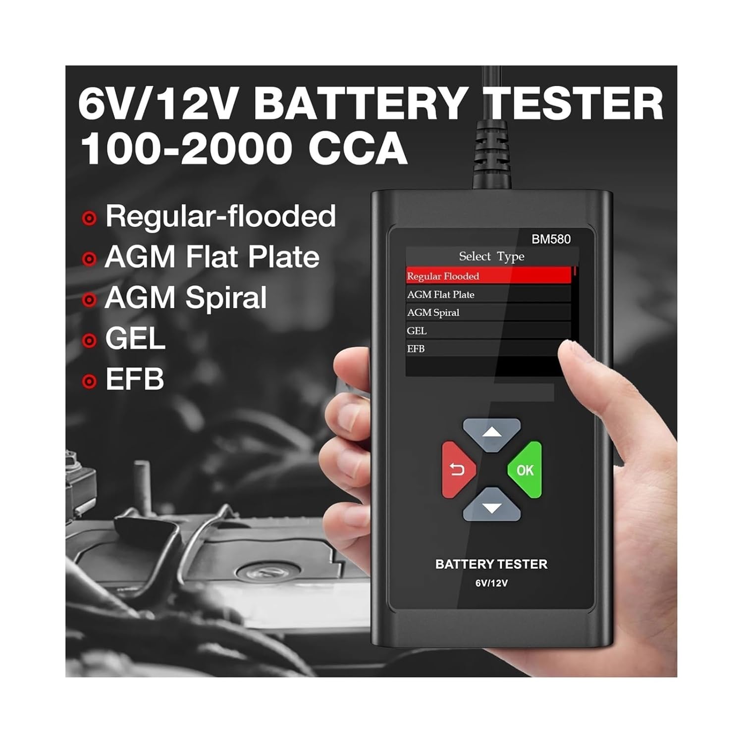 BM580 Battery Tester 12V 6V Car Battery Charr Tools Start-Up Circut Charging Automotive Analyzer PK KW650 KW208