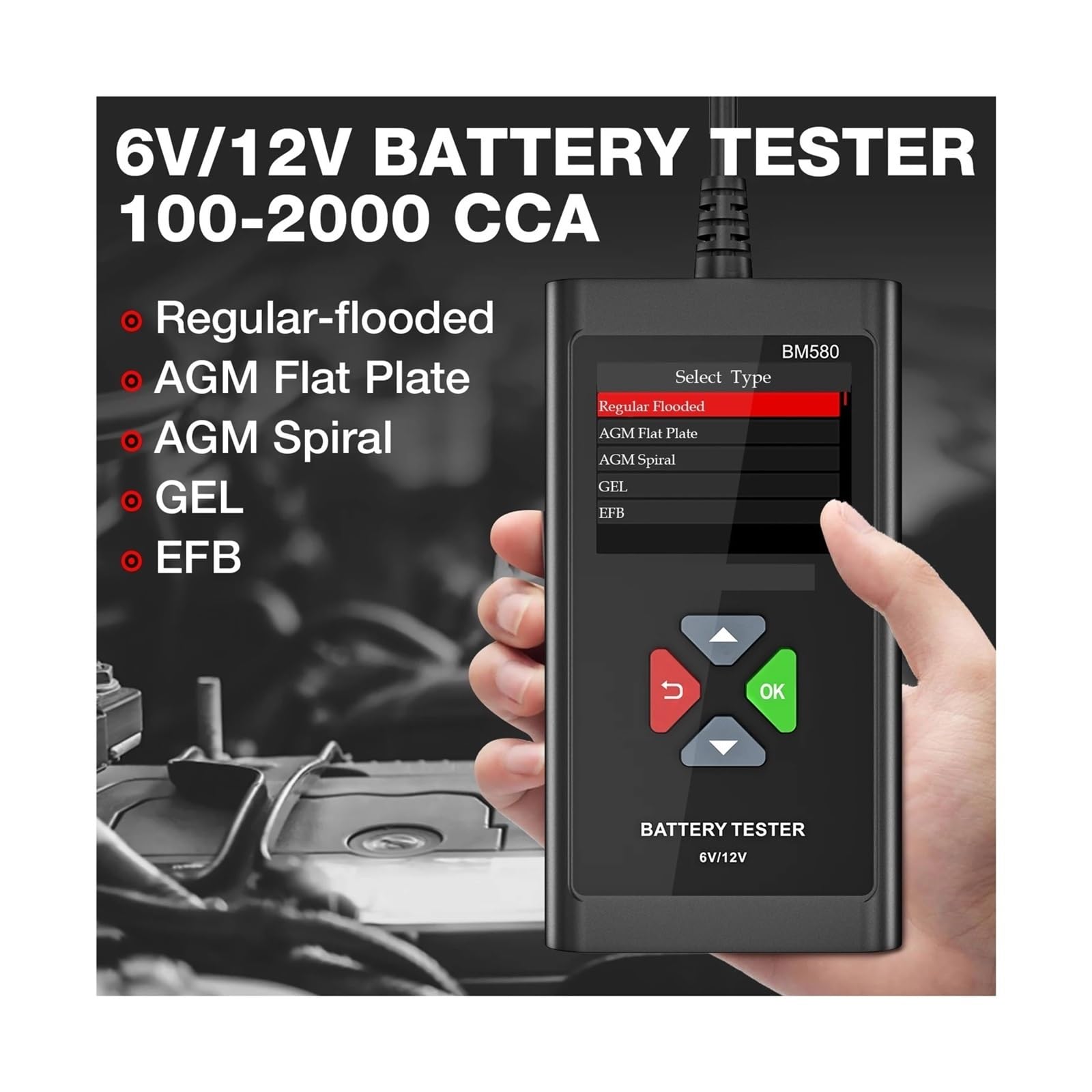 Tester akumulatorów BM580 12 V 6 V Ładowarka akumulatorów samochodowych Narzędzia Obwód rozruchowy Ładowanie Analizator samochodowy PK KW650 KW208