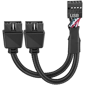 Motherboard USB 2.0 to Dual 9 Pin Extension Cord, 9-Pin USB Header 1 Female to 2 Male Splitter Adapter Nylon Braided Cable for Internal Computer Motherboard