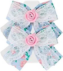 Laço Luxo Ponta Tecido Florzinha Azul, P 2un