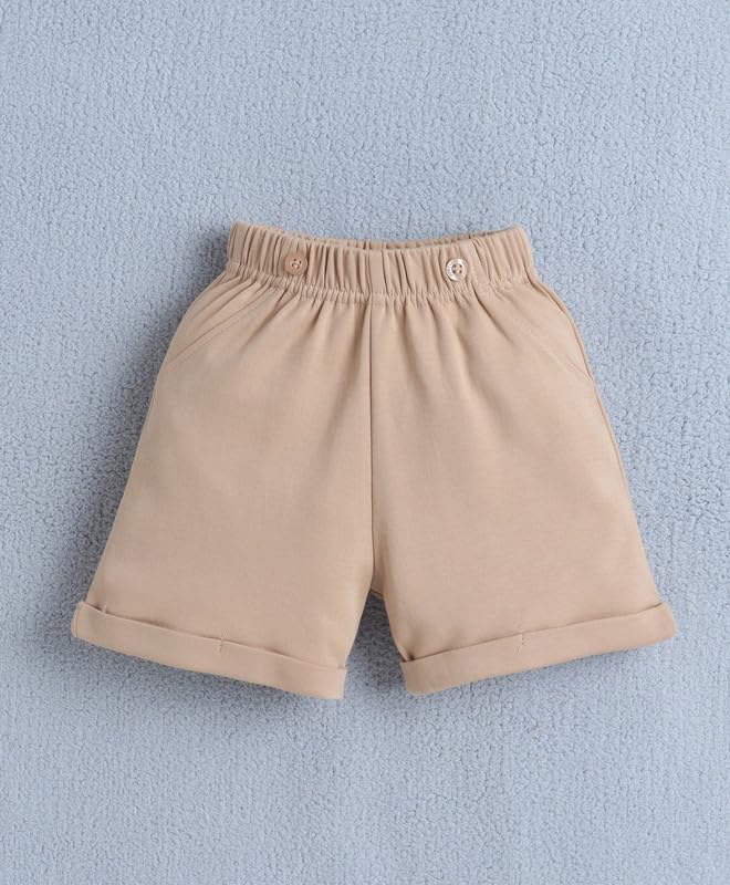Image of BUMZEE Boys Regular Fit Half Sleeves Collar Neck Cotton Bodysuit & Short Set With Applique Bow Suspender & Cap