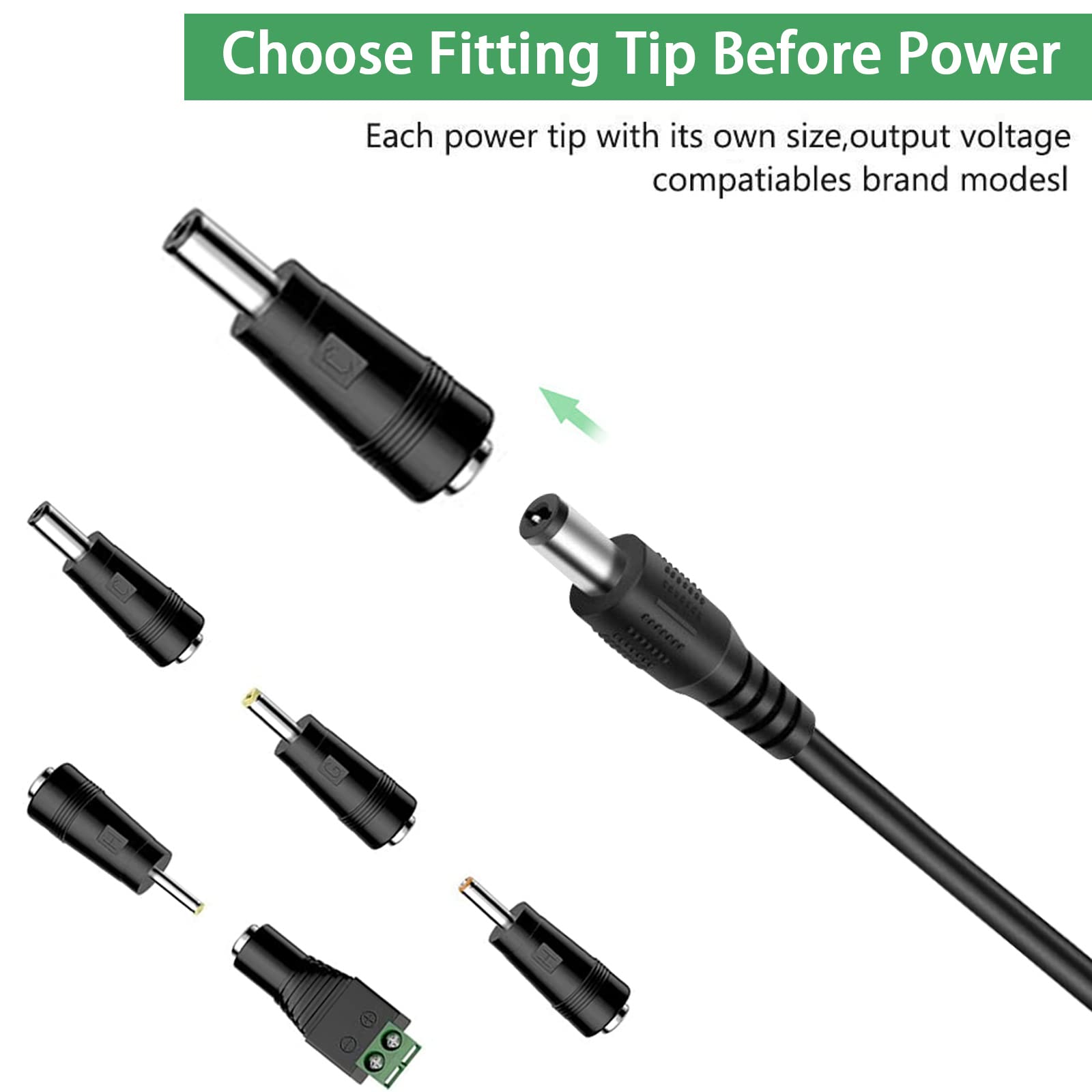 24V 1.5A Power Adapter 100V-240V to 24V 1.5A AC/DC Switching Power Supply Adapter 24v Power Supply with 5 Selectable Adapter Plugs