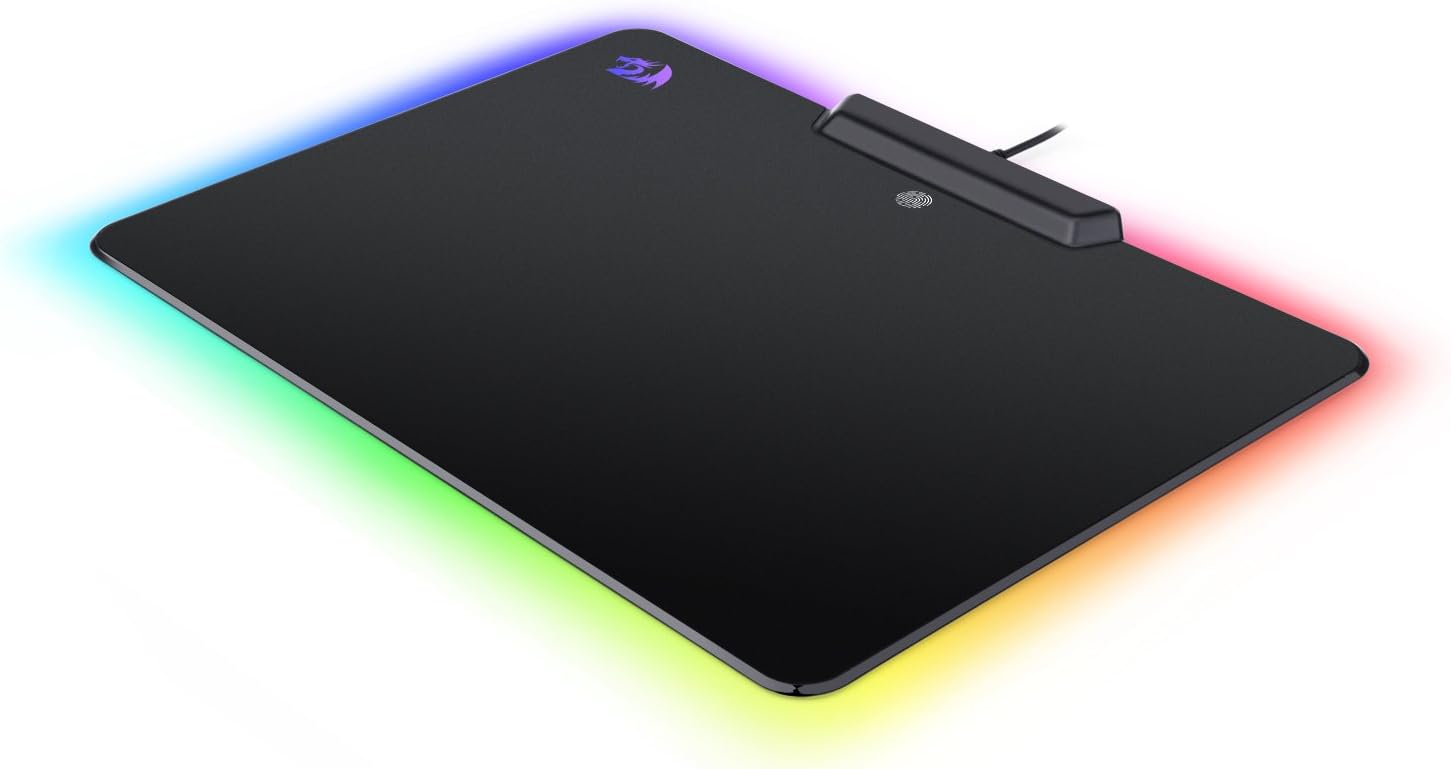 Redragon P009 Gaming Mouse Pad, RGB LED Lighting Effects, Wired, Hard Non-Slip Rubber Low Friction Surface Mouse Mat Software Programmable for MMO Computer Windows PC Gamers (14.1 x 10.4 Inches)