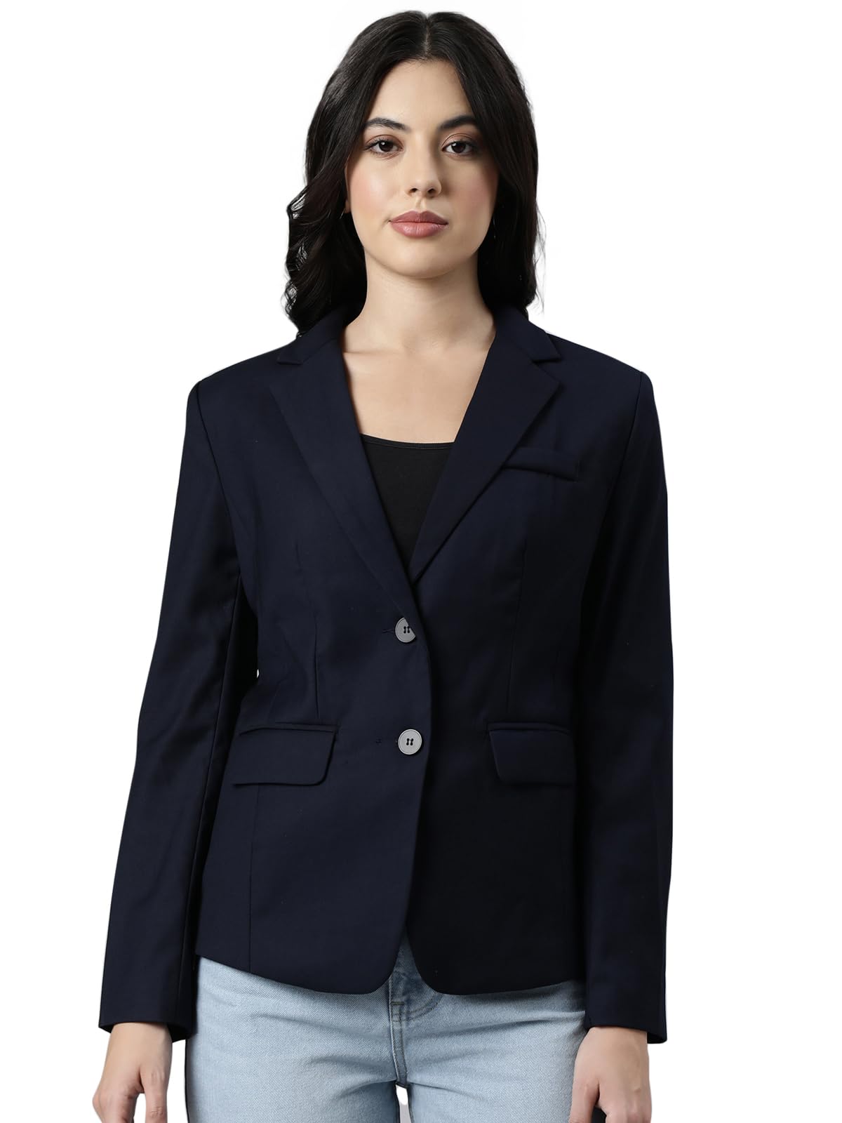 showoffff Women Solid Single Breasted Semi Formal Blazer | Notched Lapel Full Sleeves Cotton Blazer for Womens | Regular Fit Regular Length Blazer for Women's-picture-19