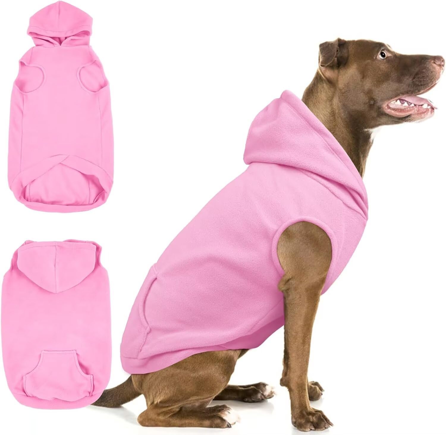 IECOii XL Dog Jumper Christmas Fleece Pet Hoodie for Large Dogs,Warm Pullover Dog Sweatshirt with Hood,Pet Winter Clothes for Dogs Girl Boy,Hooded Cold Weather Doggy Coat for Beagle,Dalmatian,Pink,XL