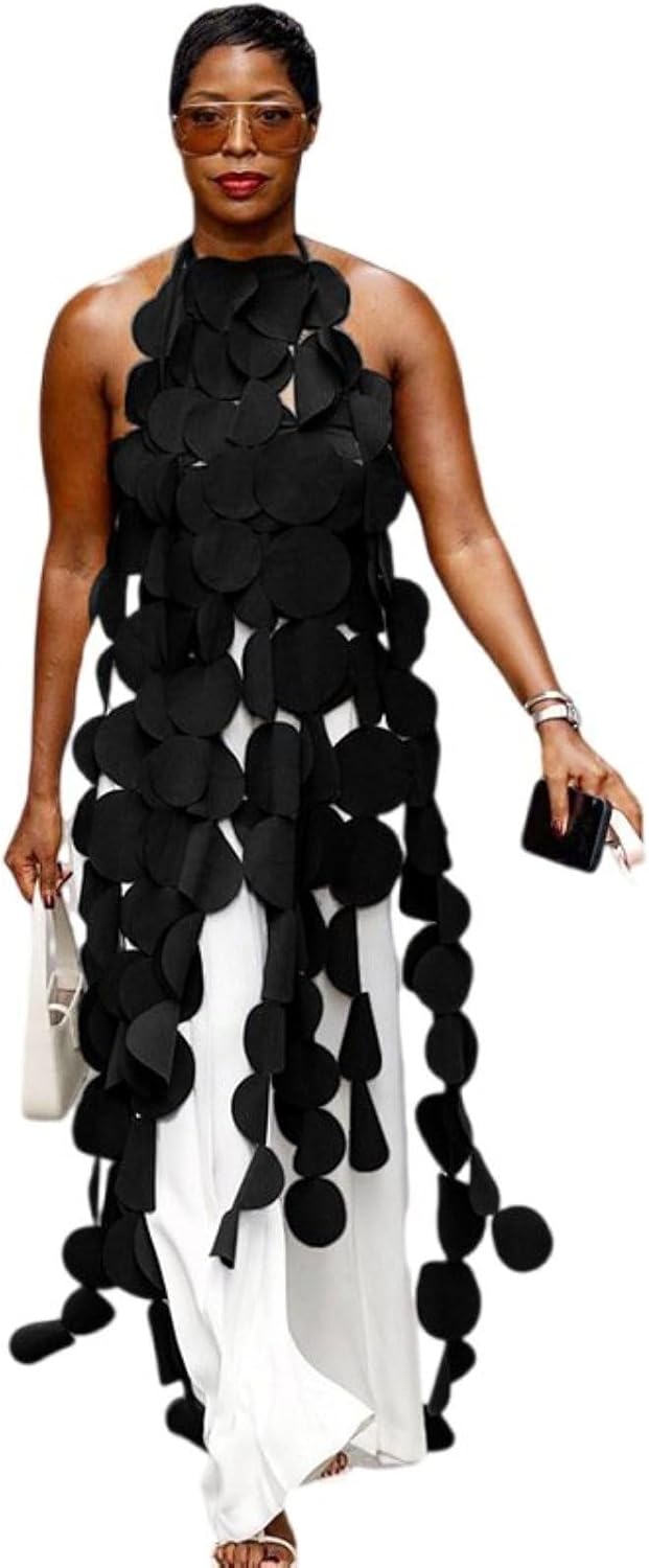 Women's Halter Neck Vest Tops Backless Hollow Dot Irregular Fringe Hem Flowy Long Tank Tops