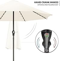 Vista 9 de MoNiBloom Paraguas de 9 pies para exterior, sombrilla de patio con luz LED solar con 8 varillas, sistema de inclinación y manivela de elevación