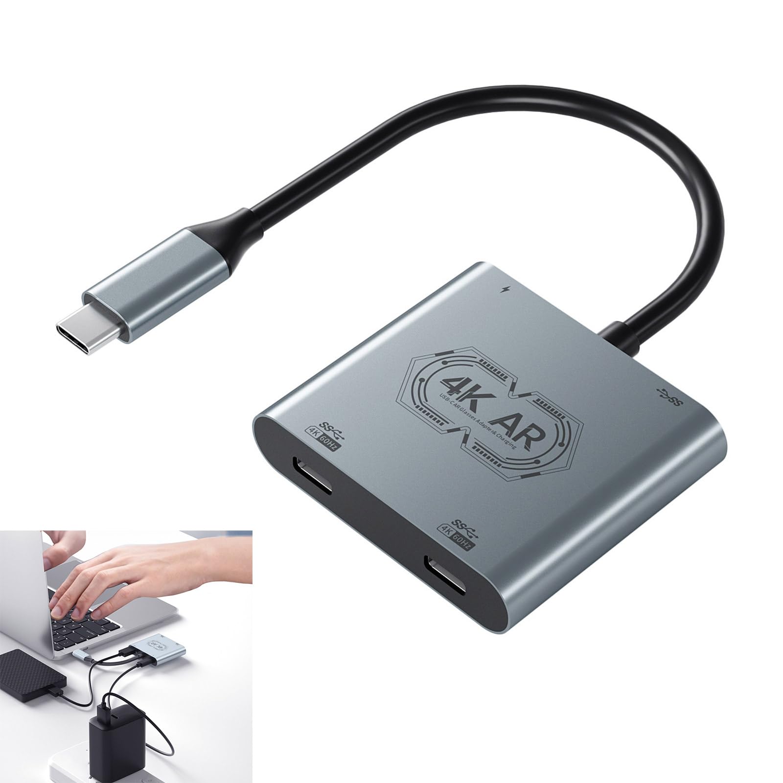 Szybka prędkość Hub typu C do okularów PD100W ładowanie 4K 60Hz wideo USB3.0 transfer danych aluminiowy adapter szybkie ładowanie koncentrator okularów