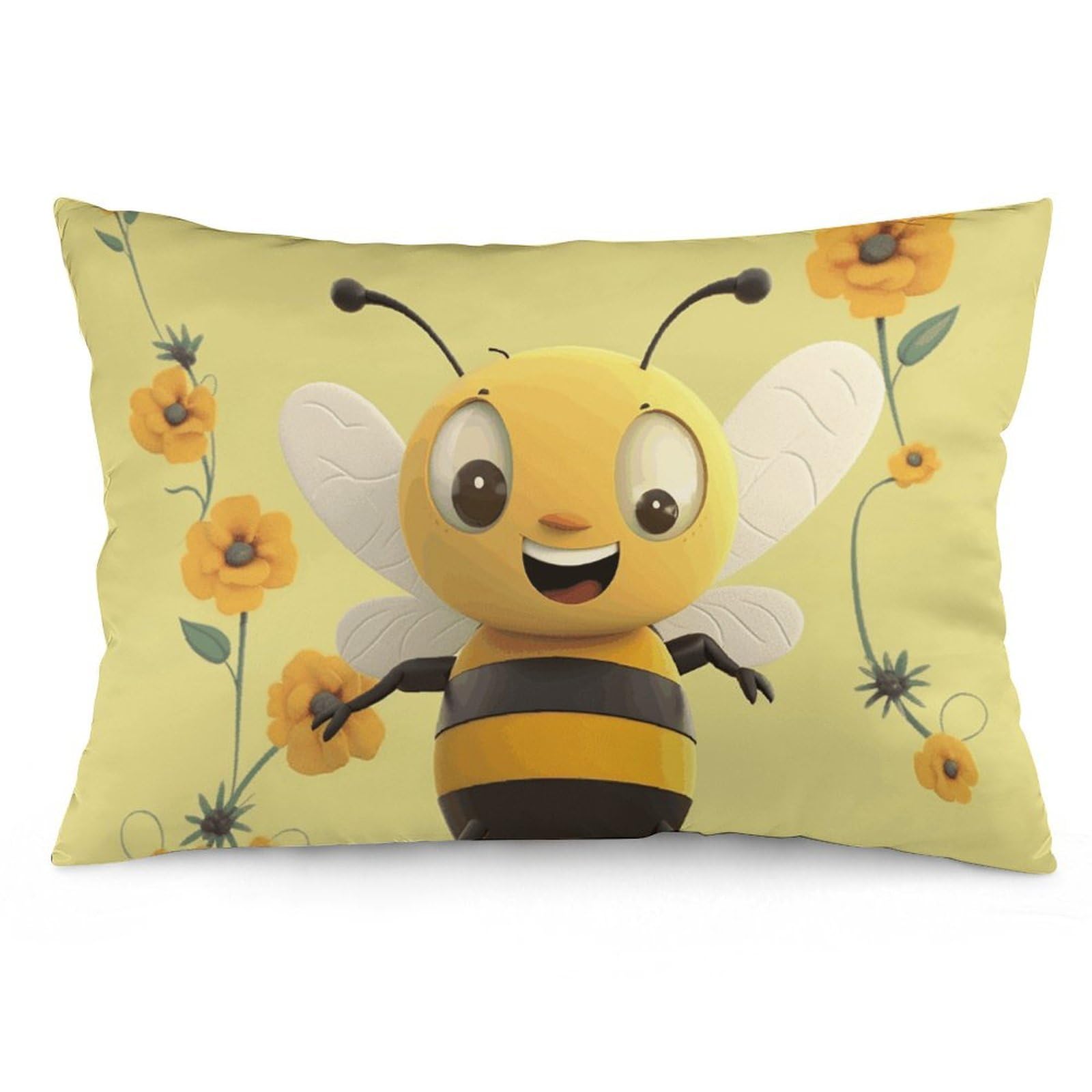 2 Pack Pillow Cases for Hair and Skin, Soft Breathable Pillow Case Covers with Hidden Zipper, Happy Bee Pillowcase 20"x30" Pillow Covers for Sleeping Gift