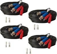 Yuarisx 4-Pack 50ft All-in-One BNC Video Power Cables for CCTV DVR Security Cameras - Weatherproof Extension Wires