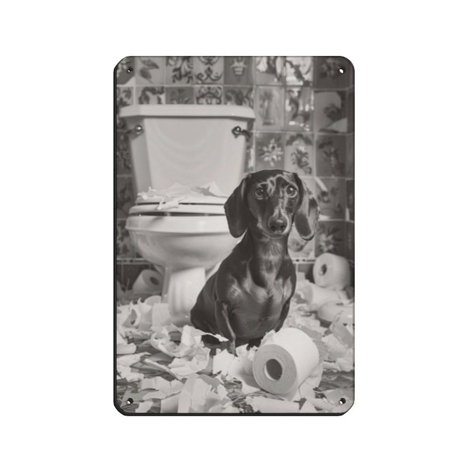 Bad Dachshund Dog Bathroom Art (2) Retro Poster Metal Tin Sign Chic Art Retro Iron Painting Bar People Cave Cafe Family Garage Poster Wall Decoration 8x12inch(20x30cm)