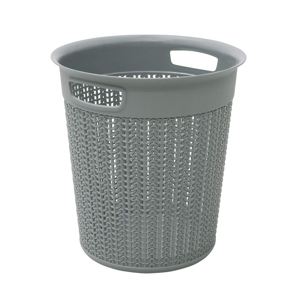 JVL Loop Grey Waste Paper Bin 12L - Round Plastic Bin for Home, Bathroom, Bedroom, Office - Durable & Easy Clean