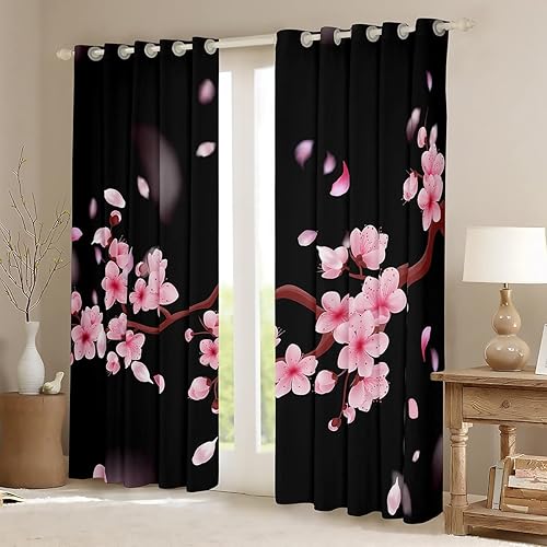 Miniatura 2 de Feelyou Cortinas opacas de 30 % a 50 % de flores de cerezo, cortinas de estilo japonés para niños y niñas, cortinas florales botánicas para