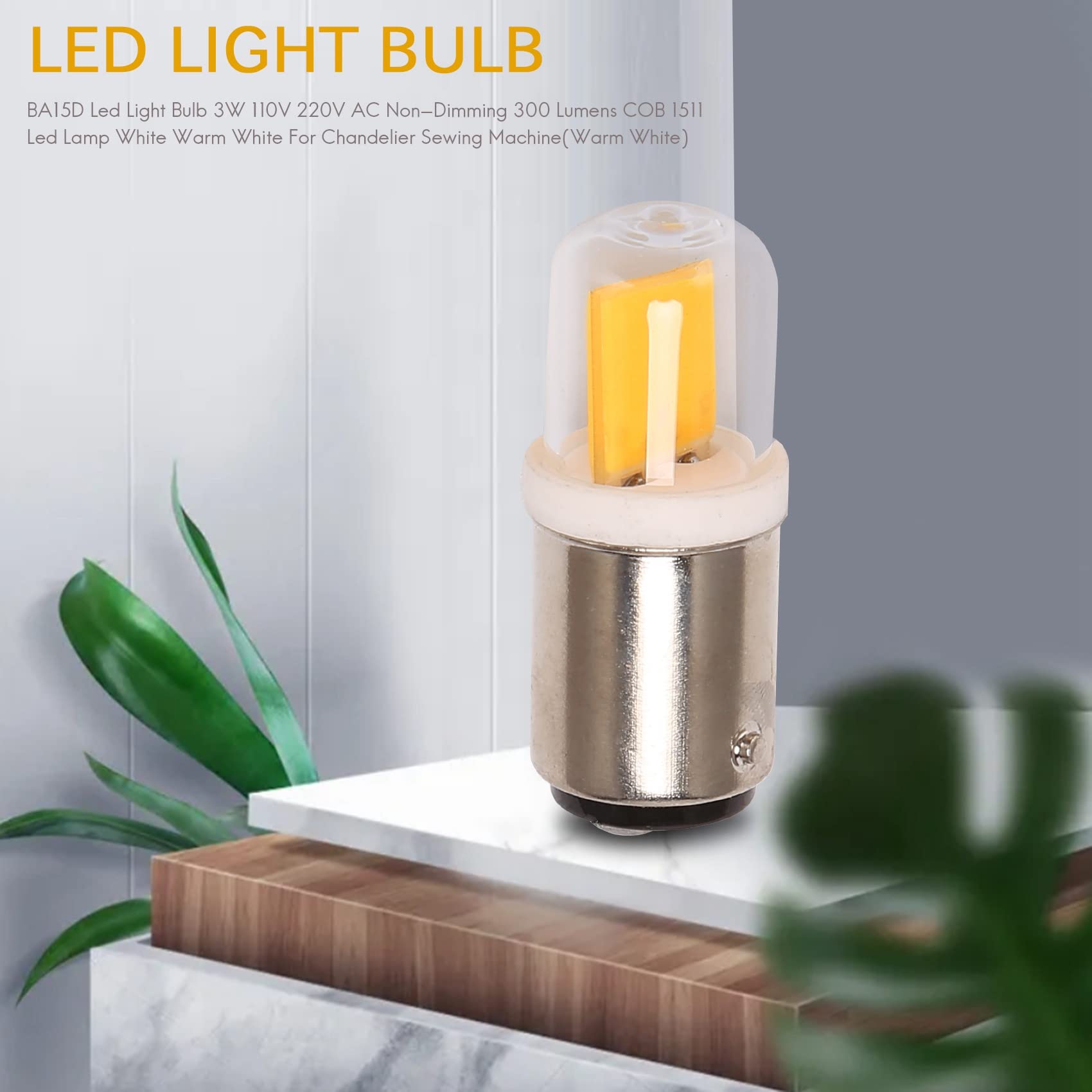 Lhnjkmgry BA15D Ampoule LED 3W 110V CA 220V Non-Gradable 300 Lumens COB 1511 LED Lampe Blanc Chaud Blanc pour Lustre Machine À Coudre (Blanc Chaud