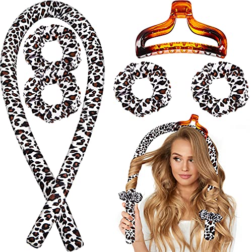 Heatless Hair Curling Heatless Curler Rod Headband, No Heat Curls Silk Ribbon Hair Roller for Long Hair, Sleeping Soft Headband Hair Curlers DIY Hair Styling Tools (White Leopard)