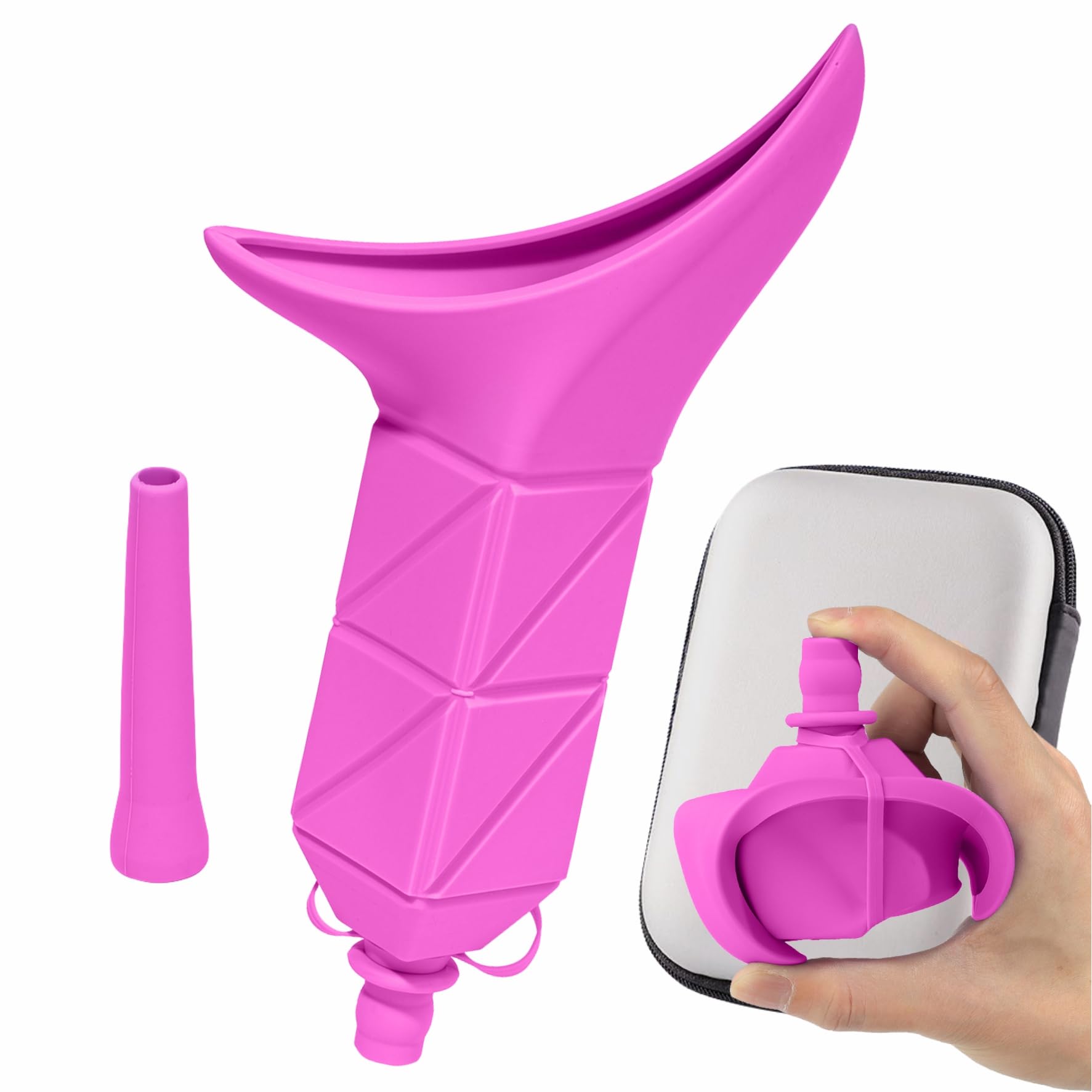 HIEERBUS Female Urinal, Pee Funnel Foldable, Reusable Women Female Urination Device Allows Women to Pee Standing Up,Silicone Portable Pee Cup with Tube Case for Camping,Outdoor,Travel,Hiking (Fuchsia)