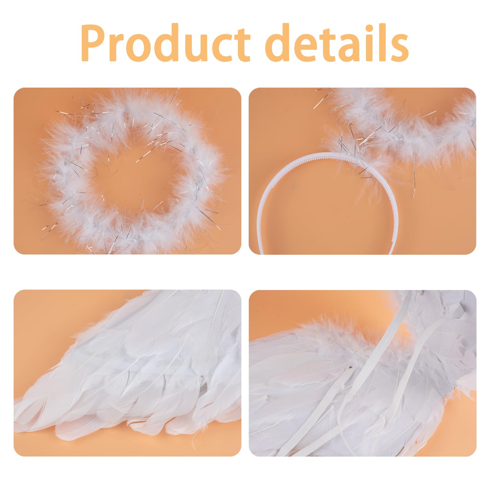 AWAVM Angel Wings and Halo,Angel Costume Fairy Wings,2PCS White Angel Wings Fallen Angel Wings Costume,White Fairy Angel Wings Fallen Angel Wings for Adult Halloween Christmas Party - Image 3