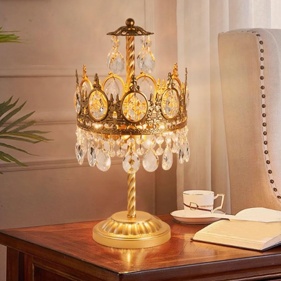 Lampka biurkowa Minimalistyczna lampa biurkowa kryształowa do sypialni w stylu vintage, domowa Lampka nocna