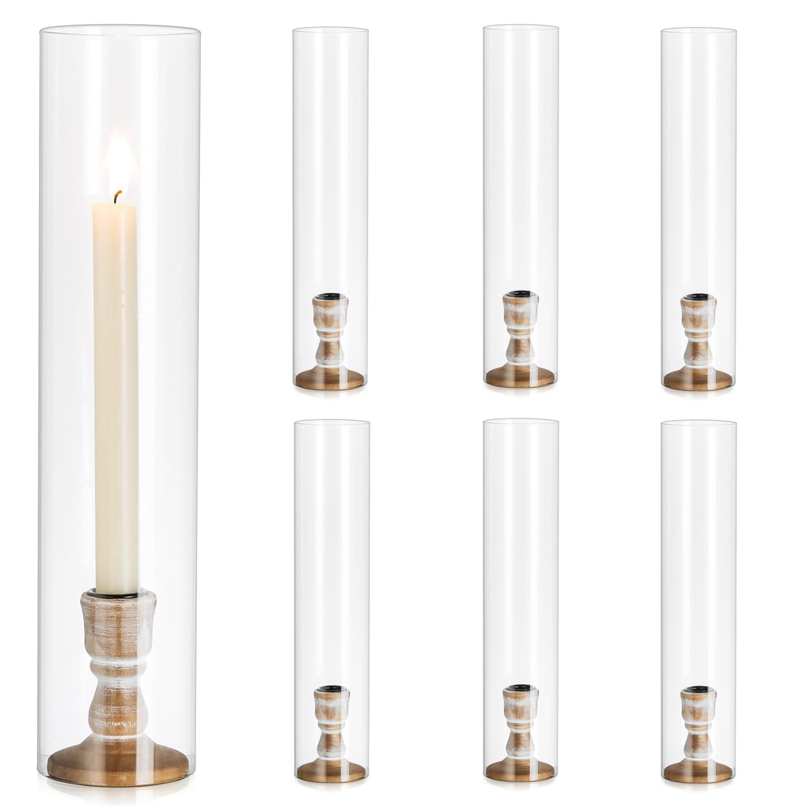 Portavelas in Vidrio Candleabros Decorativos: 6 Piezas Cilindros Portavelas para Velas Cónicas Porta Velas de Madera con Cristal Extraíble para Centro de Mesa Boda Evento o Decor del Hogar