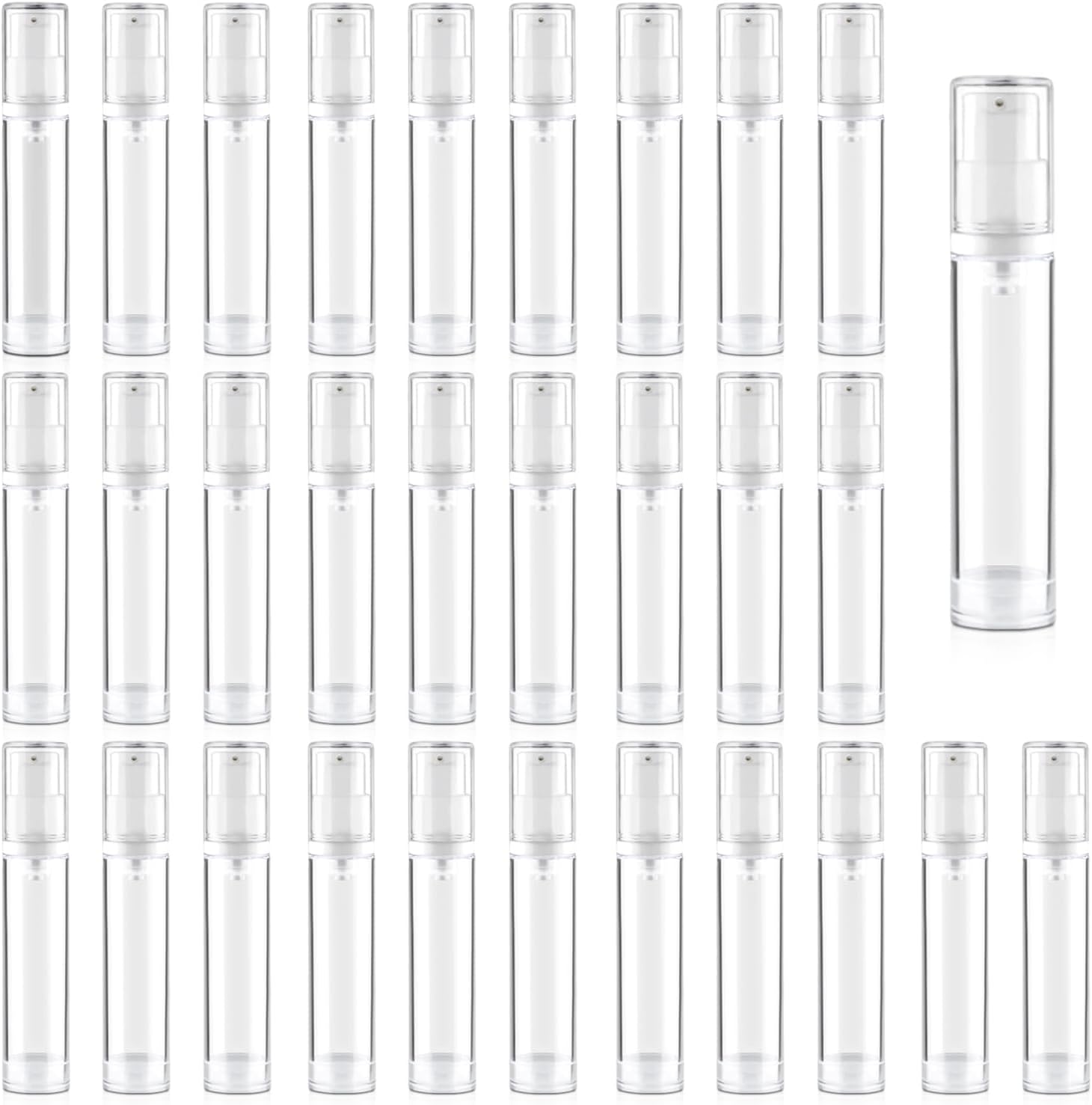 30Pcs 15ml Clear Vacuum Lotion Pump Bottles without Straw Empty Refillable Airless Cream Jars Mini Cosmetic Containers for Essense Foundation Gel Moisturiser,2 Pipettes,1 Funnel
