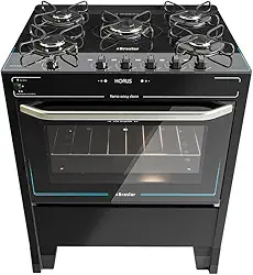 Fogão de Piso 5 Bocas Mesa de Vidro com Acendimento Total Horus Top Control Preto - Braslar