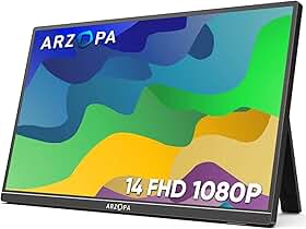 Monitor Portátil ARZOPA A1S 14" IPS Full HD 1080p 60Hz Ultrafino 0,16" Leve 0,6kg Anti-Reflexo USB-C (Vídeo+Energia) Mini HDMI Alto-falantes Plug and Play