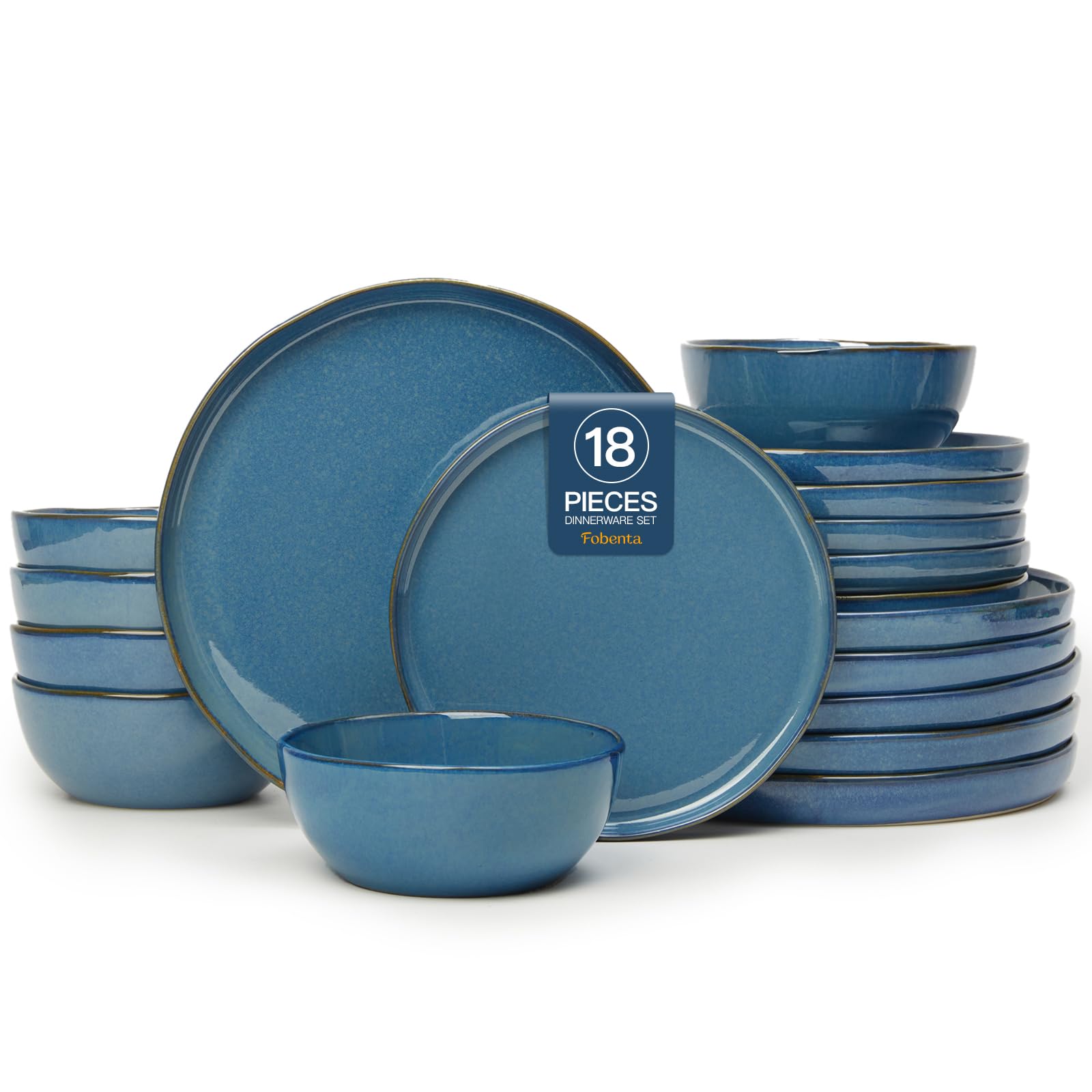 Amazon.com | FOBENTA 18 Piece Slate Blue Ceramic Plates and Bowls
