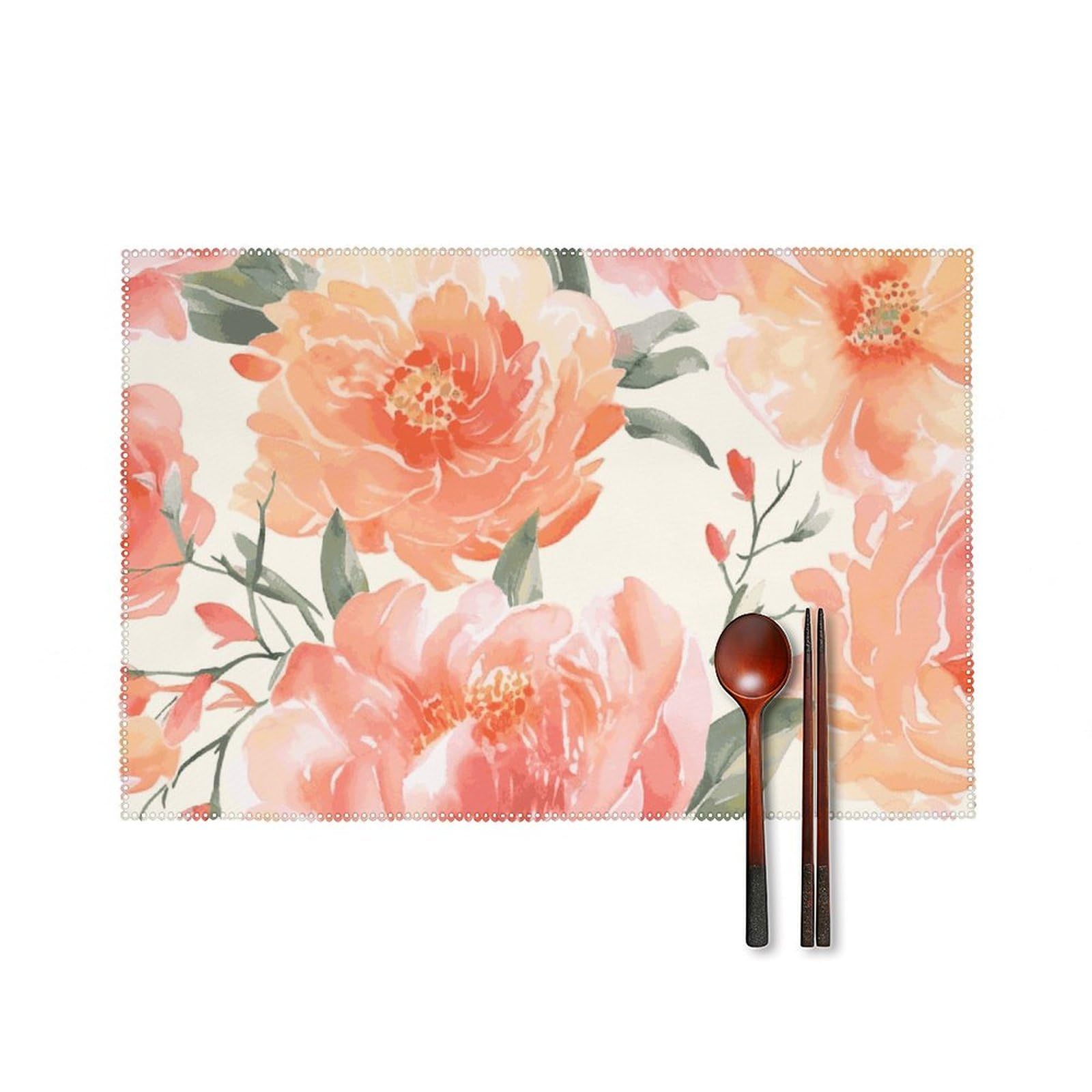 Sets de table faciles à nettoyer anti-tache motif pivoine x6