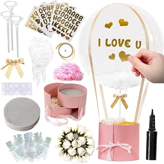 Art with smile Geschenk-Box-Überraschung für Frauen mit hochwertigem Grußballon, doppellagige drehbare Schublade, Mock Flowers, 33-teiliges-Set für Muttertag, Geburtstag, Jahrestag, Valentinstag