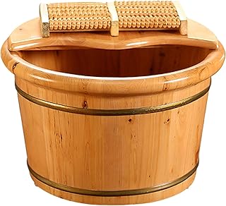 Barril de madeira para pés Spa Bacia de madeira para pés Banheira doméstica para pés 26cm Bacia de pedicure alta para pontos de acupuntura de pés Balde de massagem de pés de madeira espessada Barril