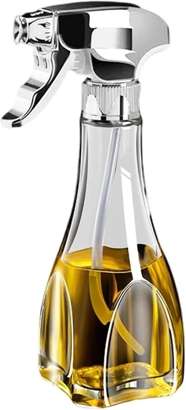 240ML Glass Oil Sprayer Bottle with Rotatable Nozzle – Oil Spritzer for Cooking, Air Fryer, Salad, Grilling – Aluminum & Ceramic(Silver)