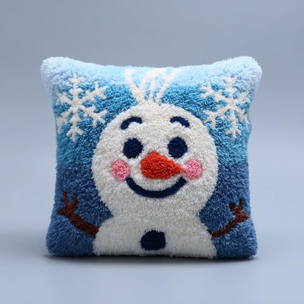 Henypt Latch Hook Kits for Beginners & Adults,Snowman 43x43cm DIY Pillow Cover Craft,Easy Crochet Needlework Kit with Full Accessories