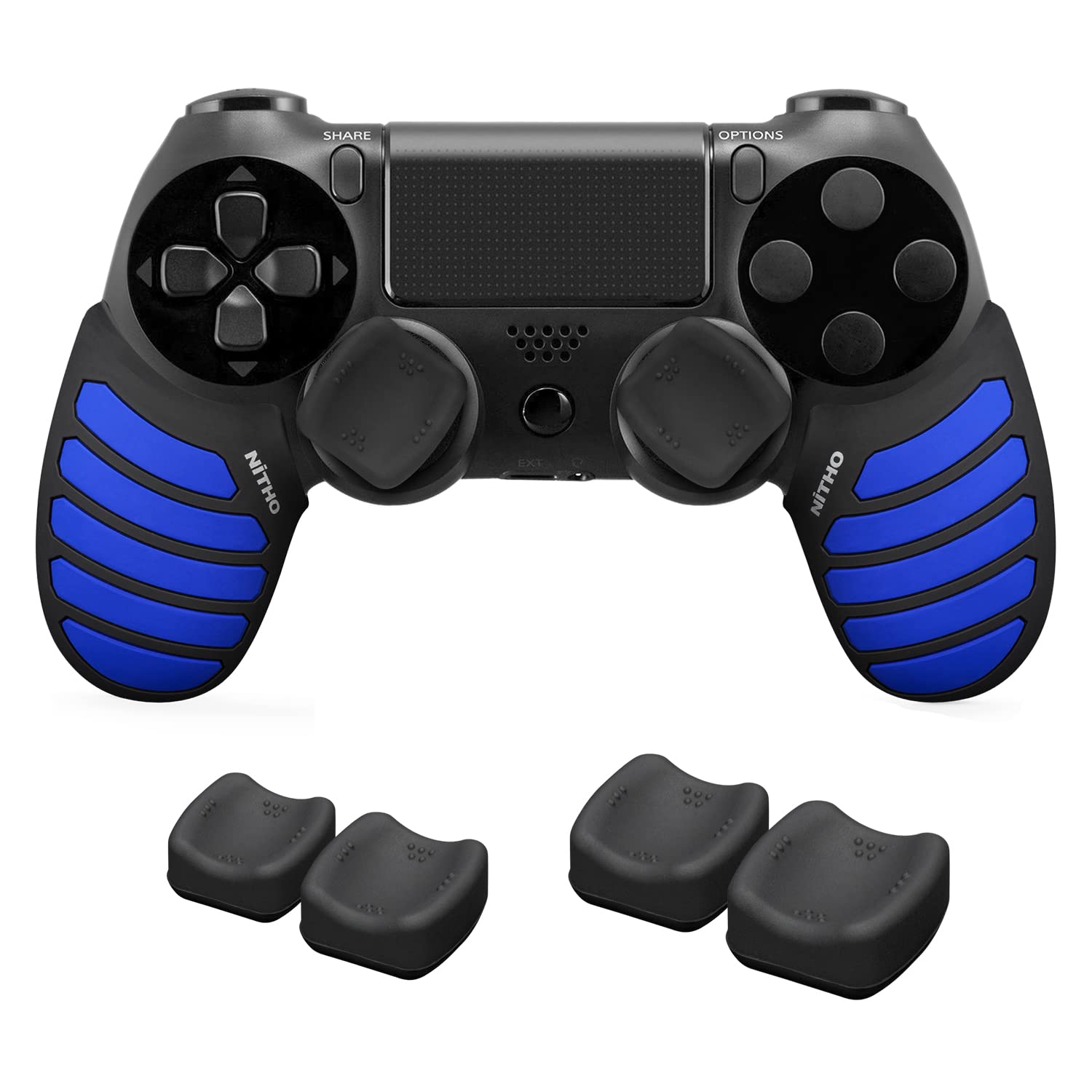NiTHO Gaming Kit for PS4 Controller, Customizing Anti-Slip Protective Cover Grip Handle with Analog Mini-Stick Precision Rings and 3 Sizes of Thumb Grip Caps, Enhancers Accessories for PS4 - Blue