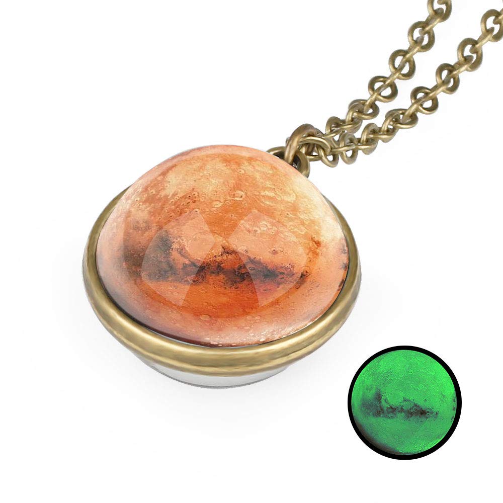 Unisex Night Light Luminous Double-Sided Planet Pattern Nebula Pendant Necklace Dome Transparent Glaze Glass Ball Photo Glow in The Dark Vintage Handcraft Colorful Glass Ball Necklace Gift