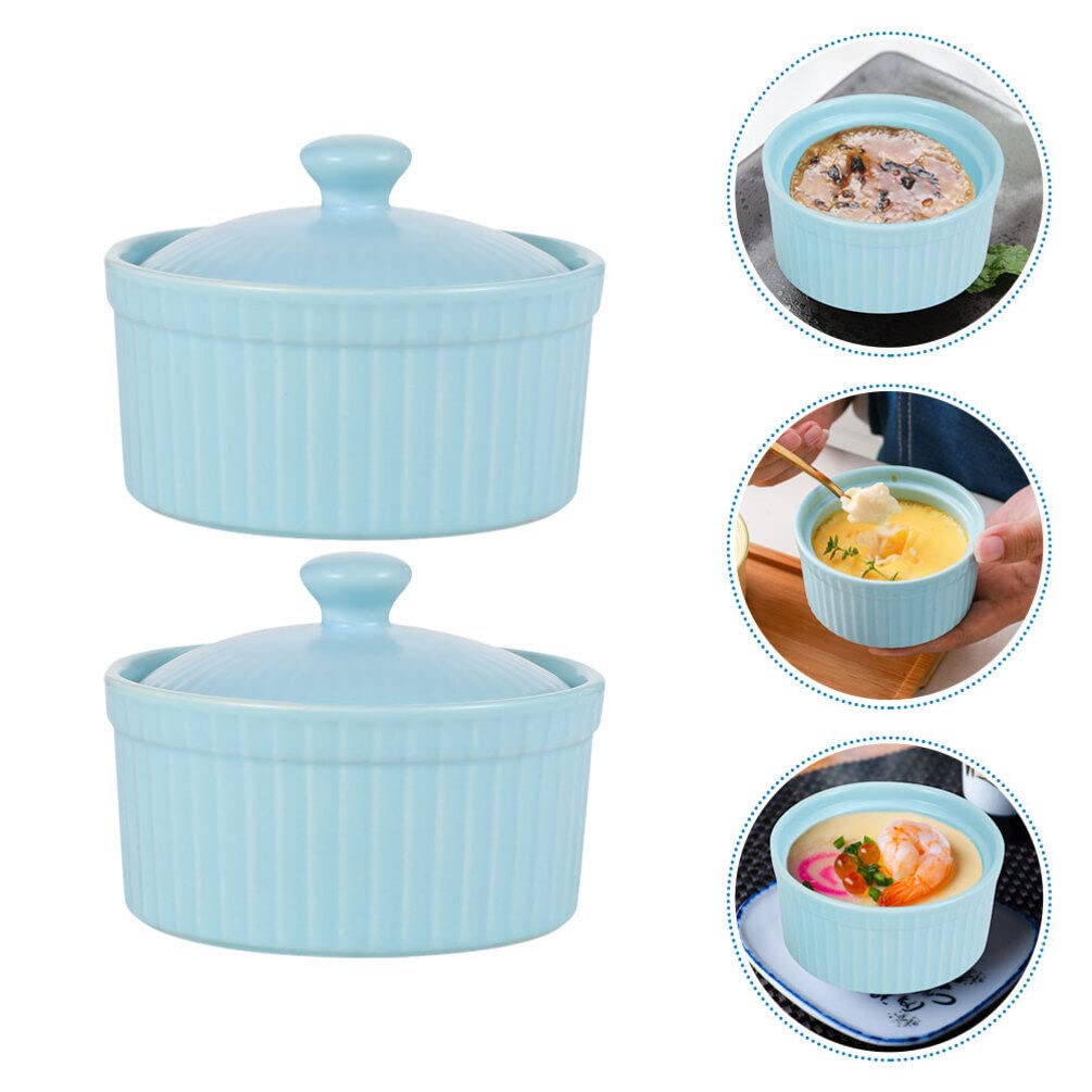 2 pièces ramequins en Porcelaine Plats à soufflé Tasses de Cuisson Bols à Dessert en céramique Bols à Pudding Bol de Nourriture pour crème brûlée crème glacée Trempette sauces Tasse
