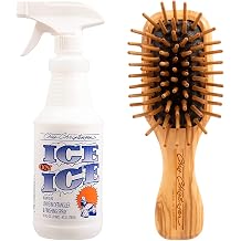 Chris Christensen Ice on Ice Detangle and Finishing Spray + Tiny Tot Wood Pin Brush Bundle Adds Elasticity & Strength, Static Free, White, Dog Brush