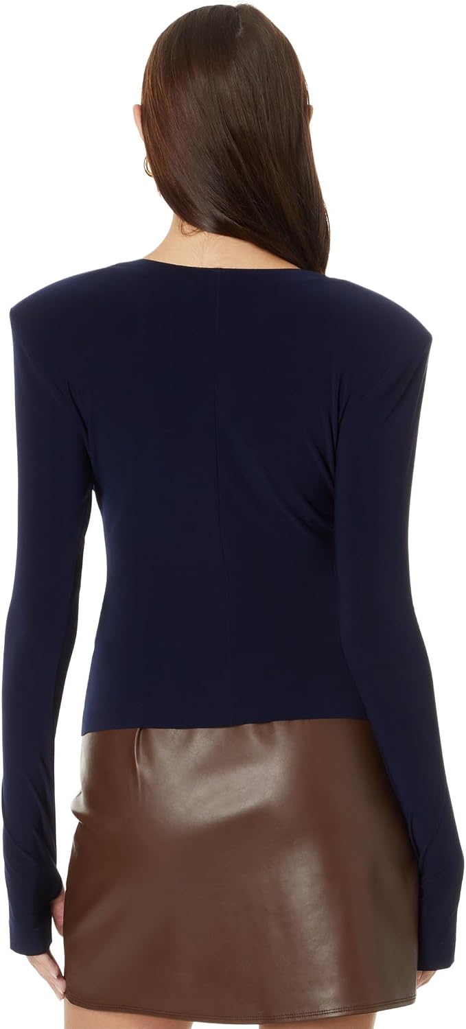 Norma Kamali Women's Shoulder Pad Long Sleeve Crew Top