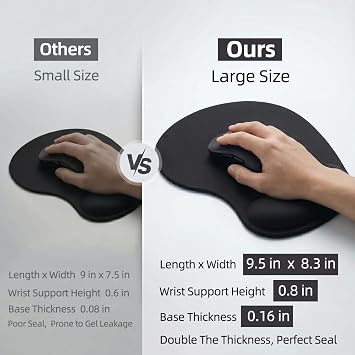 Ergonomic Mouse Pad with Wrist Rest, Gel Wrist Support Mousepad, Pain Relief Laptop Computer Mouse Pad, Non-Slip Mouse Pads for Office & Home (Black, 9.5 x 8.3 in)
