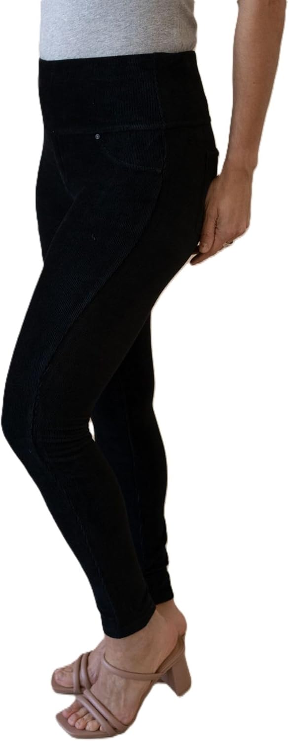 INTRO. Women's Tummy Control High Waist Knit Corduroy Legging with Pockets