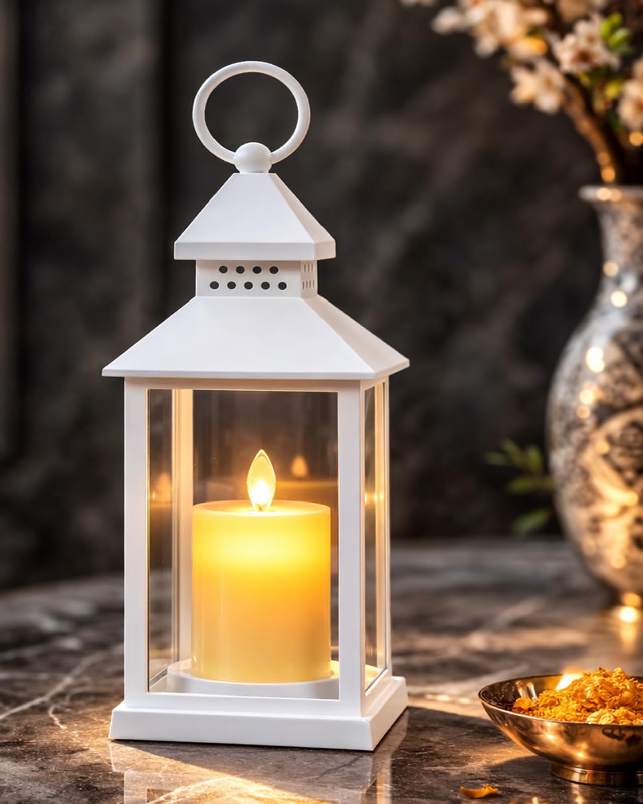 Homesake® 1 Pc Flameless and Smokeless Acrylic Antique LED Hurricane Lamp Wall Hanging for Home, Living Room Corner, Festive Decor, Diwali Decoration for Home, Classic, White-image-39