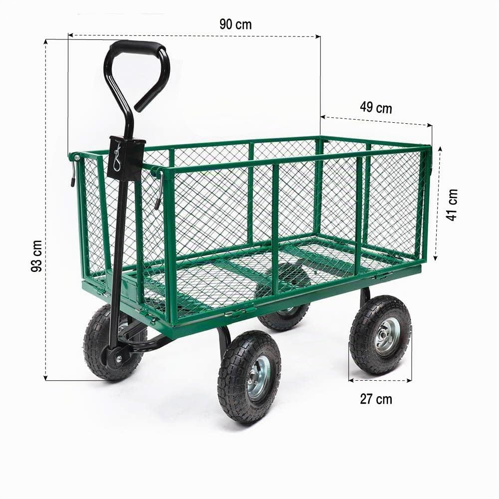 TERRE JARDIN Carro de Jardín XXL 200 L, 4 Ruedas, 300 Kg de Carga - Carro Plegable, Plataforma de Transporte, Carro para Leña, Remolque con Enganche, Neumáticos Hinchables 27 cm