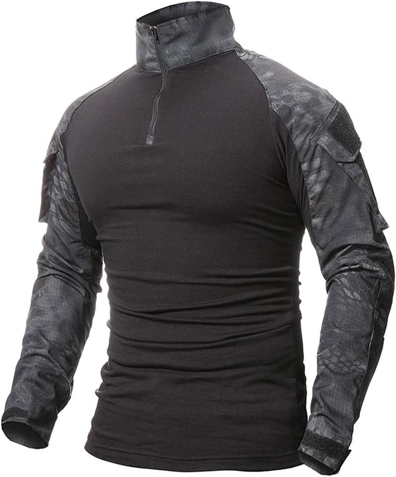 TOMITANY Men's Tactical Military Shirts 1/4 Zip Long Sleeve Camo Airsoft Combat Shirt with Pockets