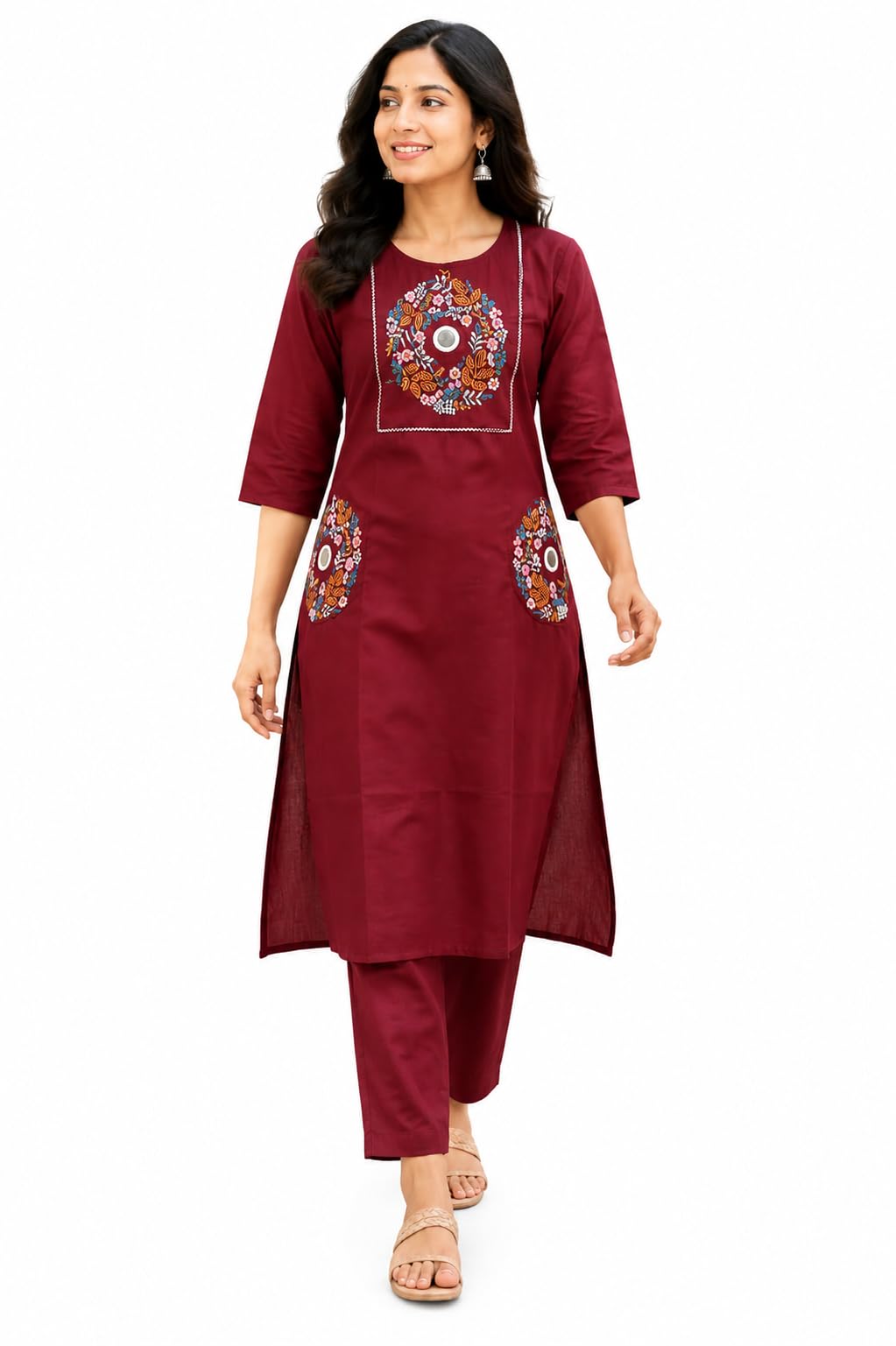Women's Green Embroidered Kurta with Straight Pants Set-picture-48