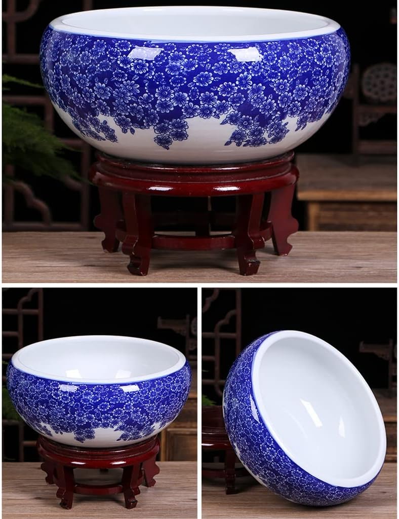 Fish Tank Aquarium Ceramic Fish Bowl Desktop Goldfish Tank Living Room Balcony Blue and White Mountain River Tank Office Ornamental Fish Culture Tank Fish Tank Decor(B,50CM)