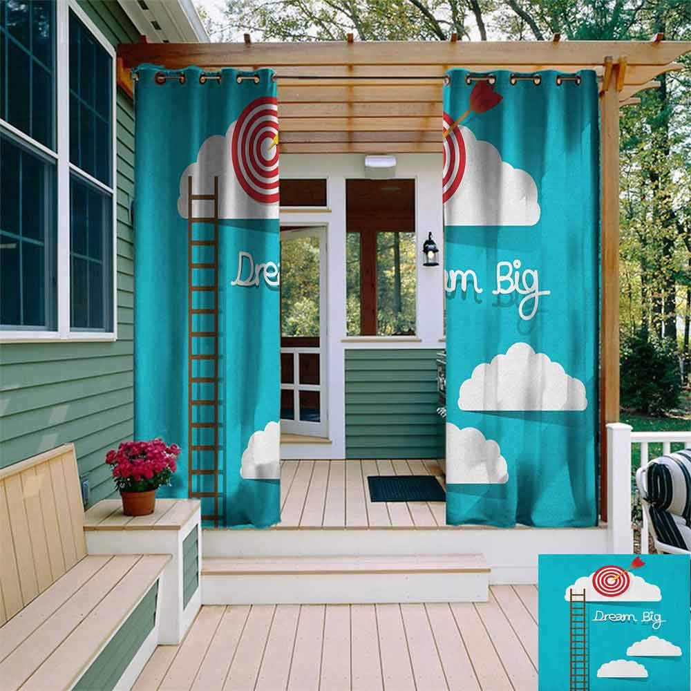 Outdoor Curtains Inspirational Dream Big Phrase with Dart Board Fluffy Clouds Staircase Optimistic Attitude Waterproof Patio Door Panel W72"x L84" Multicolor