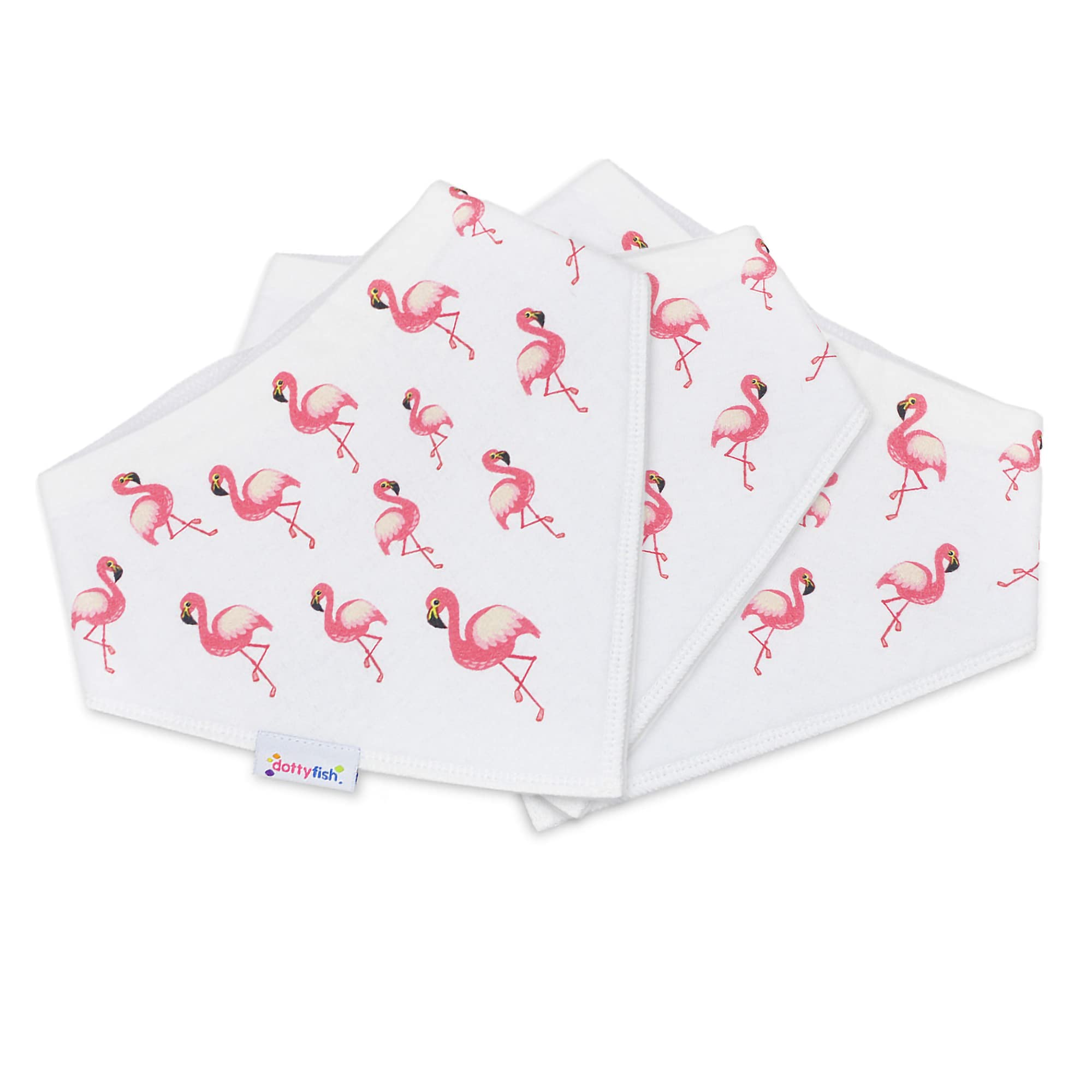Dotty Fish 3 Pack Organic Cotton Baby Dribble & Teething Bibs - Flamingo