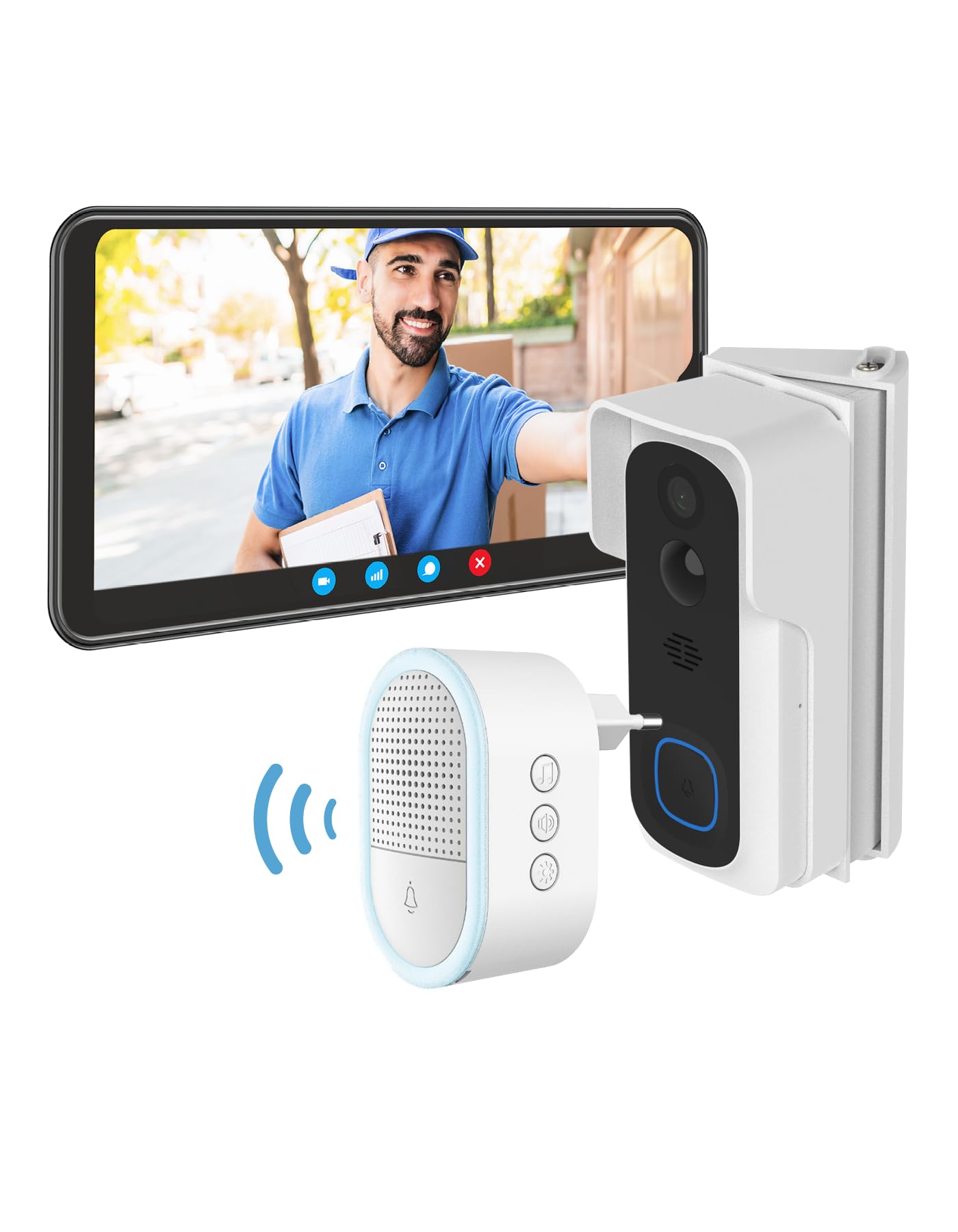 Beafon, Smart Home, Visitor 2V, Outdoor Kameraklingel mit Glocke und Winkel, Türklingel kabellos, Kamera Full HD 3 MP, 2,4G WiFi, Schutzklasse IP 54, autom. Alarmauslöser, Echtzeitvideos,