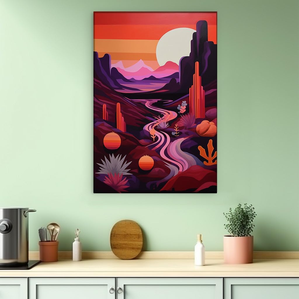 Canvas for Living room. Sunset Symphony in the Desert Oasis, 27 x 18 inch Canvas Wall Art - Contemporary Masterpieces - Modern Home Decor - 69x46 cm (27x18 inch)